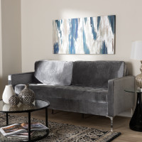 Baxton Studio Clara-Grey-SF Clara Modern and Contemporary Grey Velvet Fabric Upholstered 3-Seater Sofa